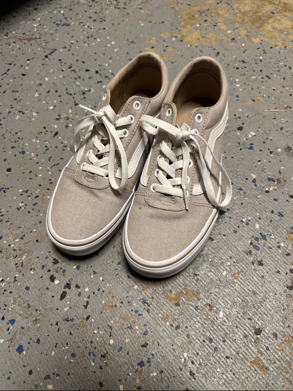Vans Low Top Canvas Sneakers in Beige with White Stripe